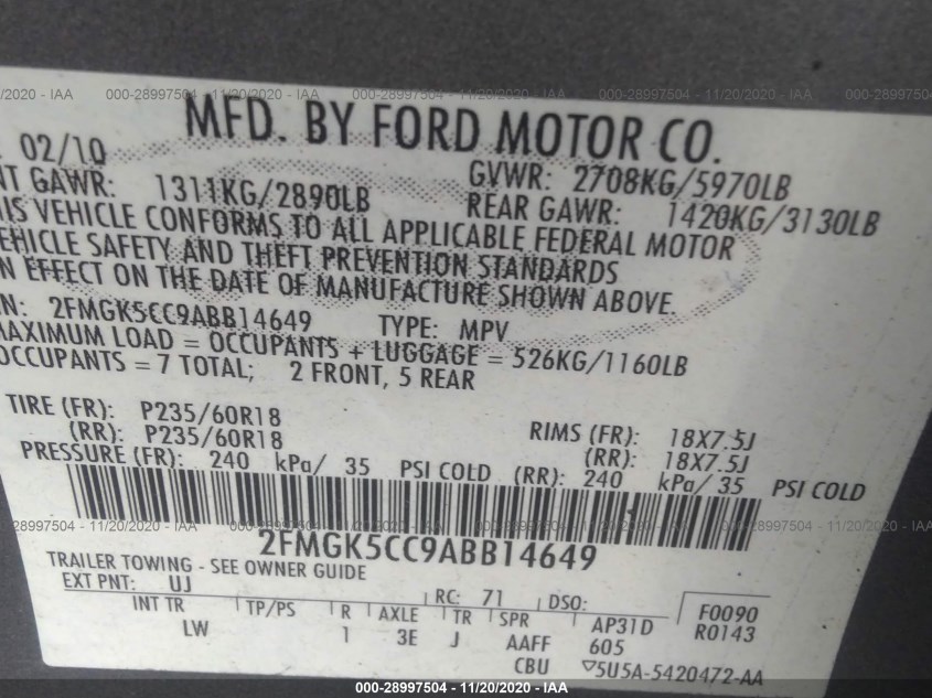 FORD FLEX 2FMGK5CC9ABB14649