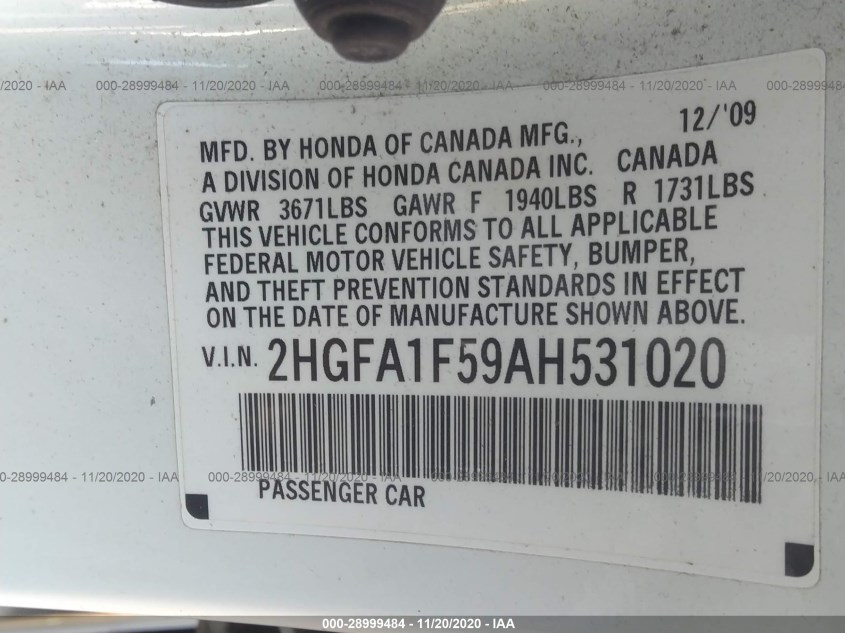 HONDA CIVIC SDN 2HGFA1F59AH531020