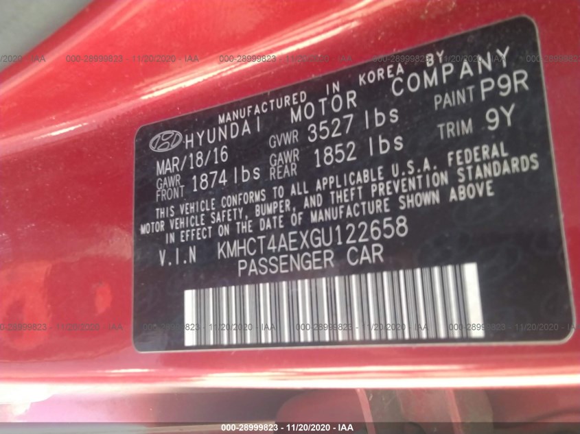 HYUNDAI ACCENT KMHCT4AEXGU122658