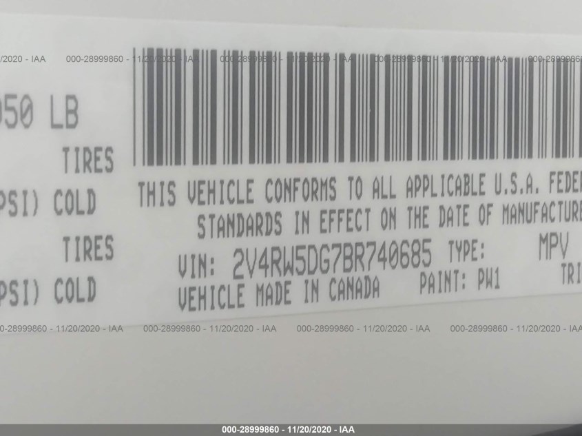 VOLKSWAGEN ROUTAN 2V4RW5DG7BR740685