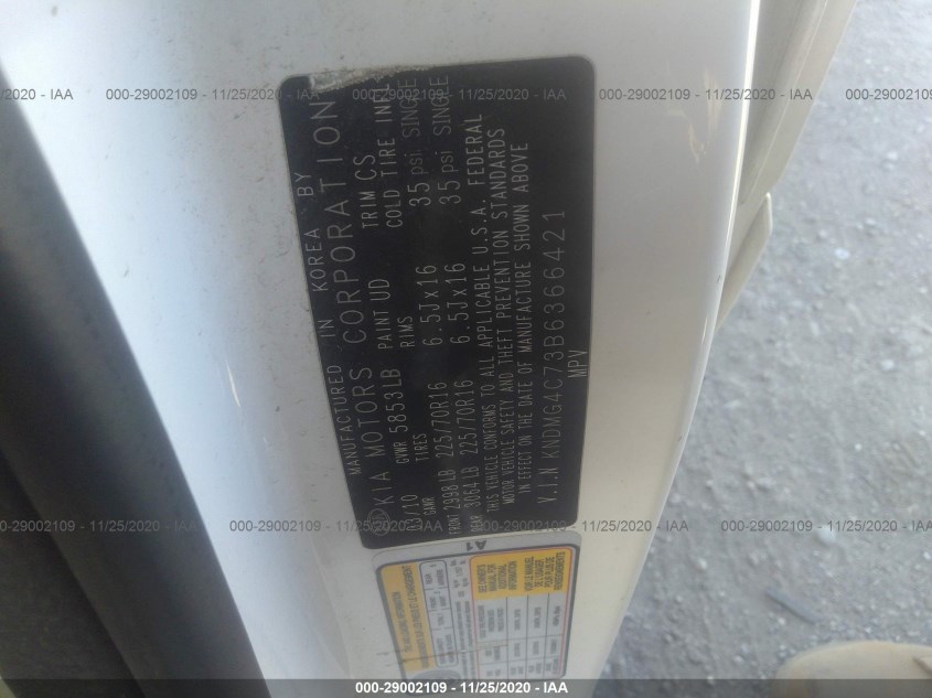 KIA SEDONA KNDMG4C73B6366421