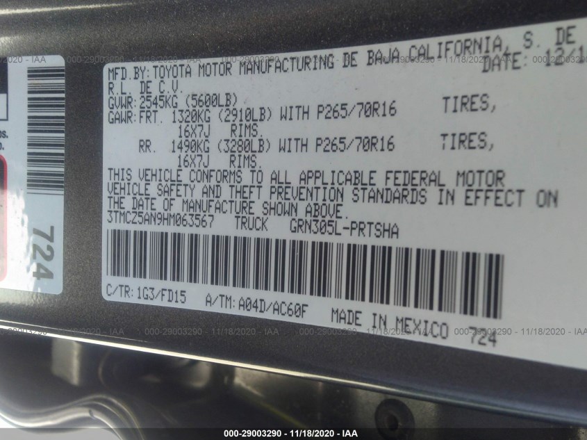 TOYOTA TACOMA 3TMCZ5AN9HM063567