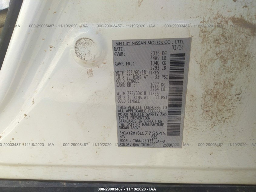 NISSAN ROGUE 5N1AT2MT6EC775545