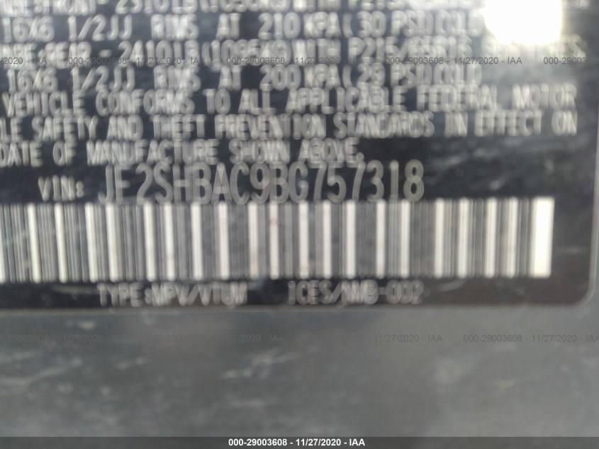 SUBARU FORESTER JF2SHBAC9BG757318