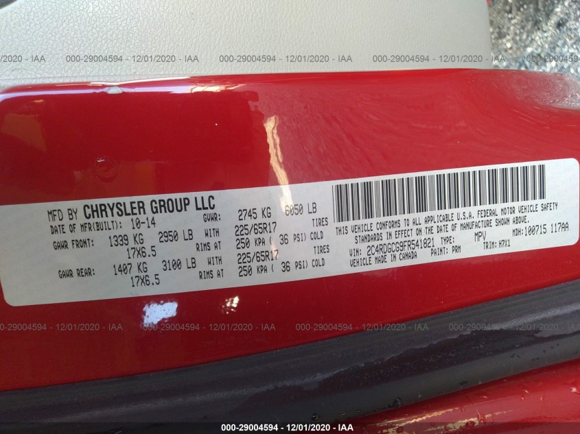 DODGE GRAND CARAVAN 2C4RDGCG9FR541821