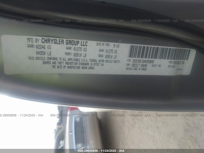DODGE CHARGER 2B3CA9CV6AH299899