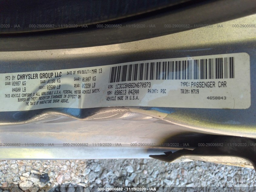 CHRYSLER 200 1C3CCBAB6DN670973