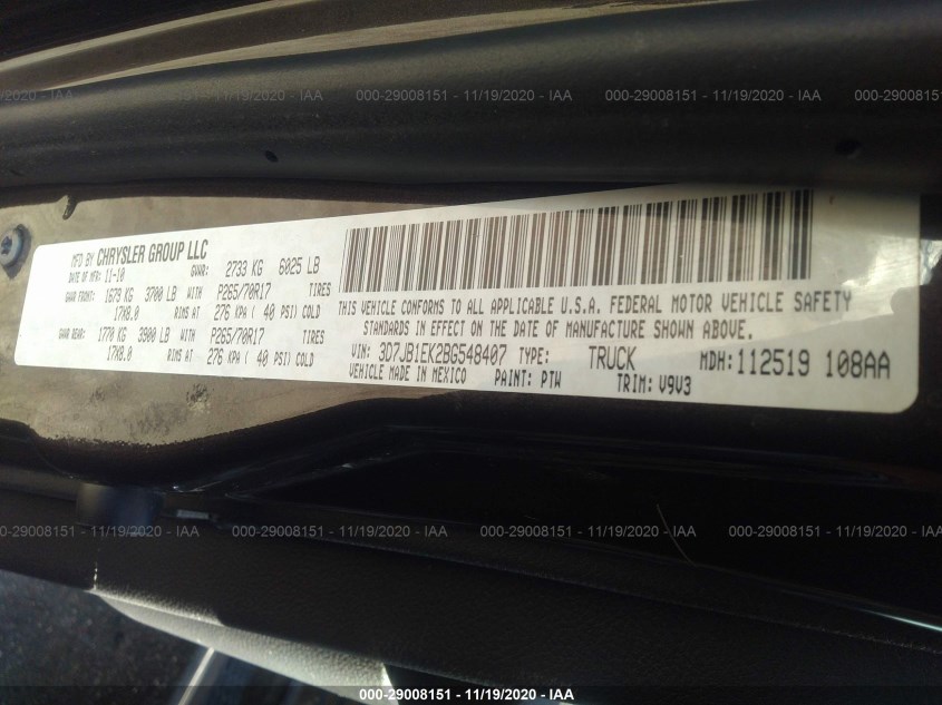 RAM 1500 3D7JB1EK2BG548407