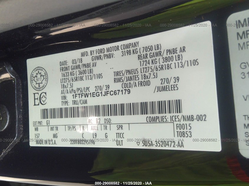 FORD F-150 1FTFW1EG1JFC67179