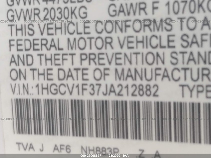 HONDA ACCORD SEDAN 1HGCV1F37JA212882