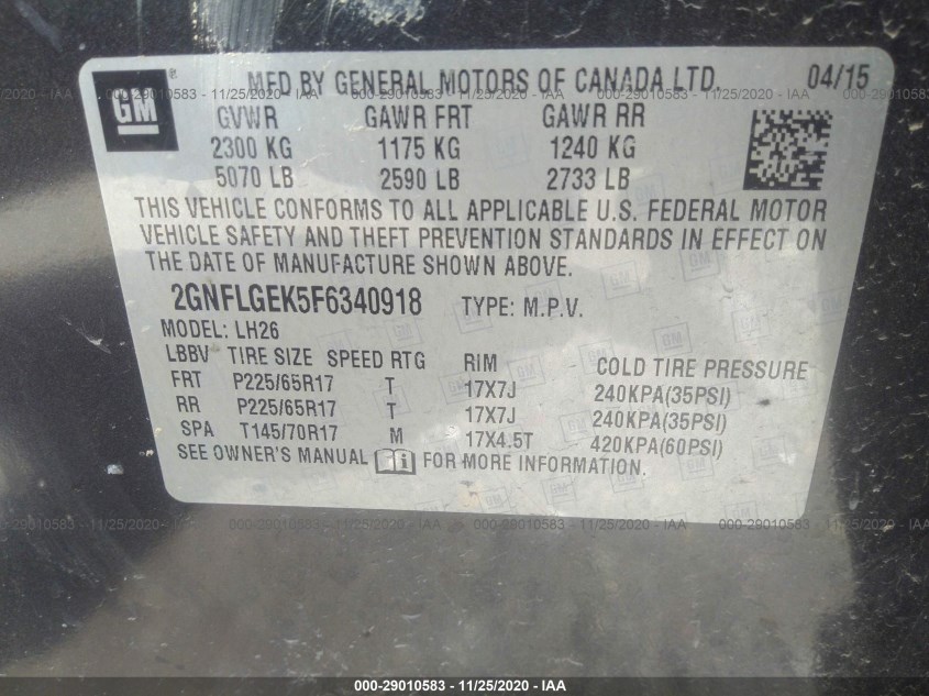 CHEVROLET EQUINOX 2GNFLGEK5F6340918