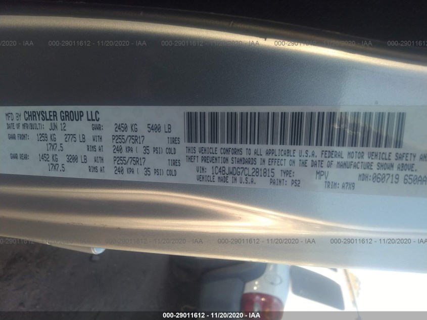 JEEP WRANGLER UNLIMITED 1C4BJWDG7CL281815