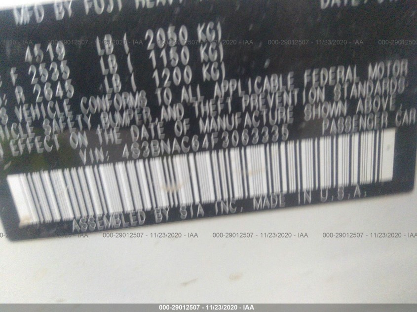 SUBARU LEGACY 4S3BNAC64F3063335