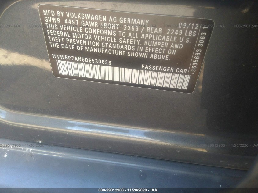 VOLKSWAGEN CC WVWBP7AN5DE530626