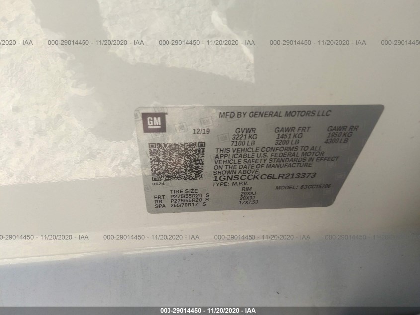 CHEVROLET TAHOE 1GNSCCKC6LR213373