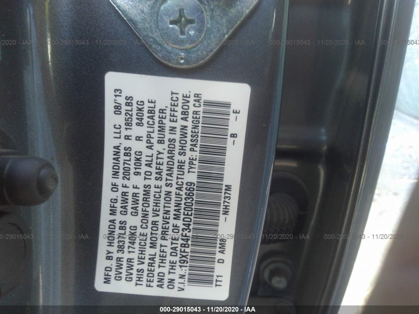 HONDA CIVIC HYBRID 19XFB4F34DE003669