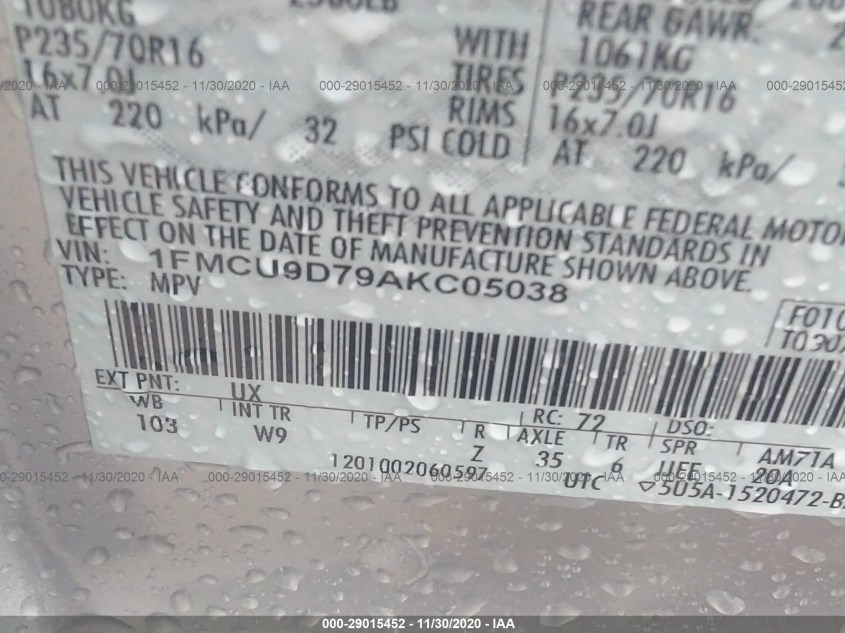 FORD ESCAPE 1FMCU9D79AKC05038