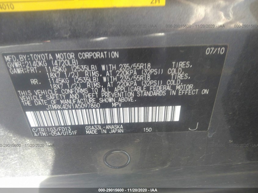 TOYOTA RAV4 JTMRK4DV1A5097860
