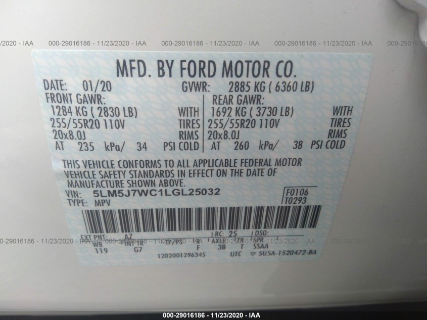 LINCOLN AVIATOR 5LM5J7WC1LGL25032