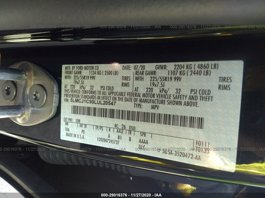 LINCOLN CORSAIR 5LMCJ1C90LUL20547