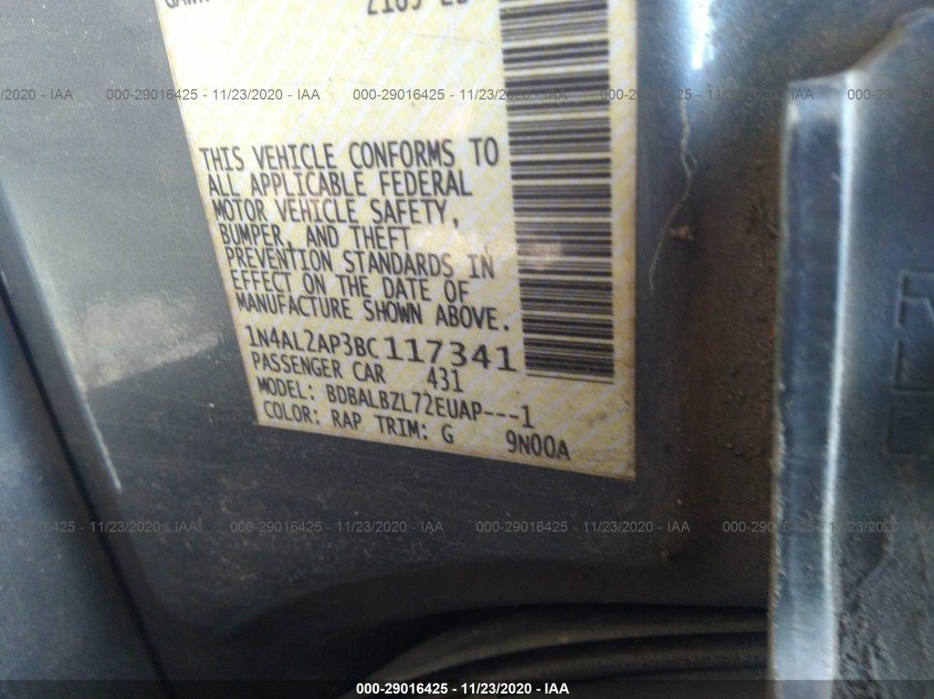 NISSAN ALTIMA 1N4AL2AP3BC117341
