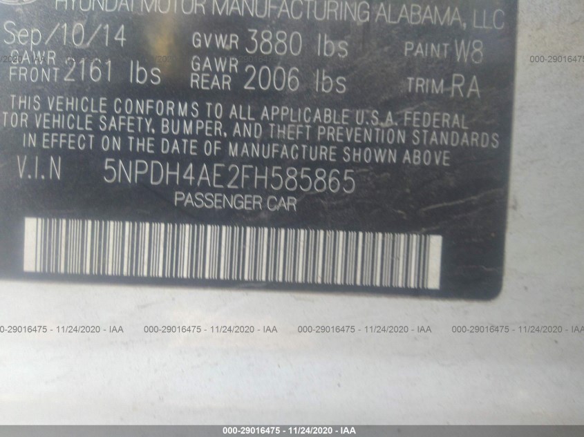 HYUNDAI ELANTRA 5NPDH4AE2FH585865