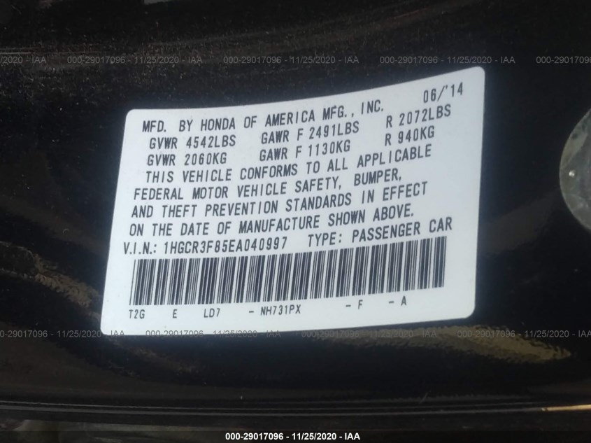 HONDA ACCORD SEDAN 1HGCR3F85EA040997