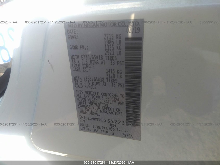 INFINITI QX60 5N1DL0MM9KC555273