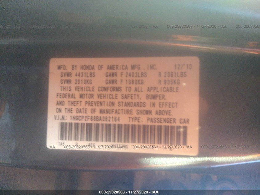 HONDA ACCORD SDN 1HGCP2F88BA062164