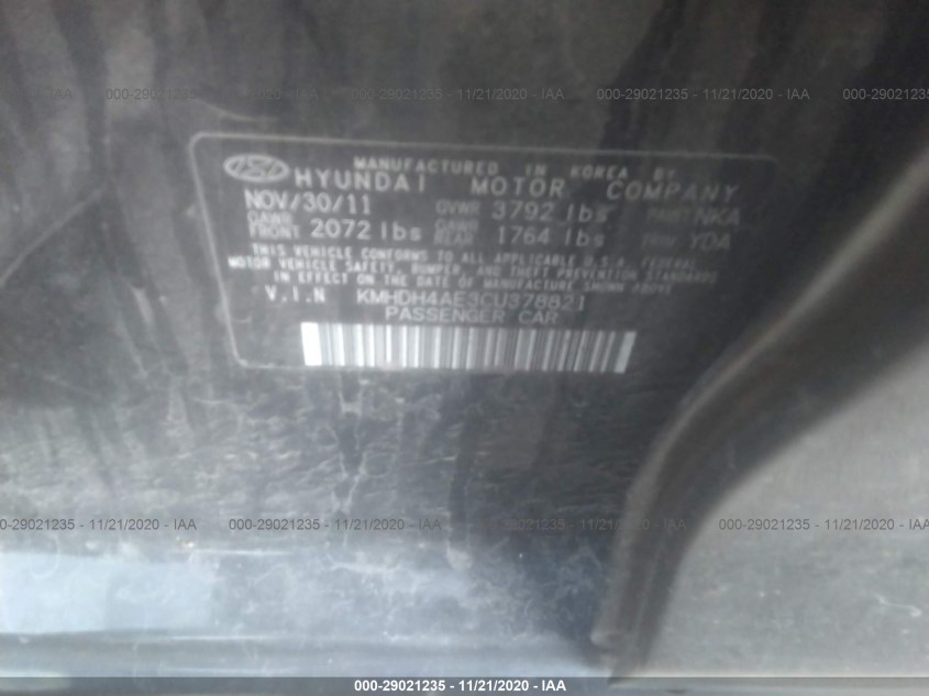 HYUNDAI ELANTRA KMHDH4AE3CU378821