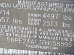 HYUNDAI SONATA 5NPE24AF3FH158595