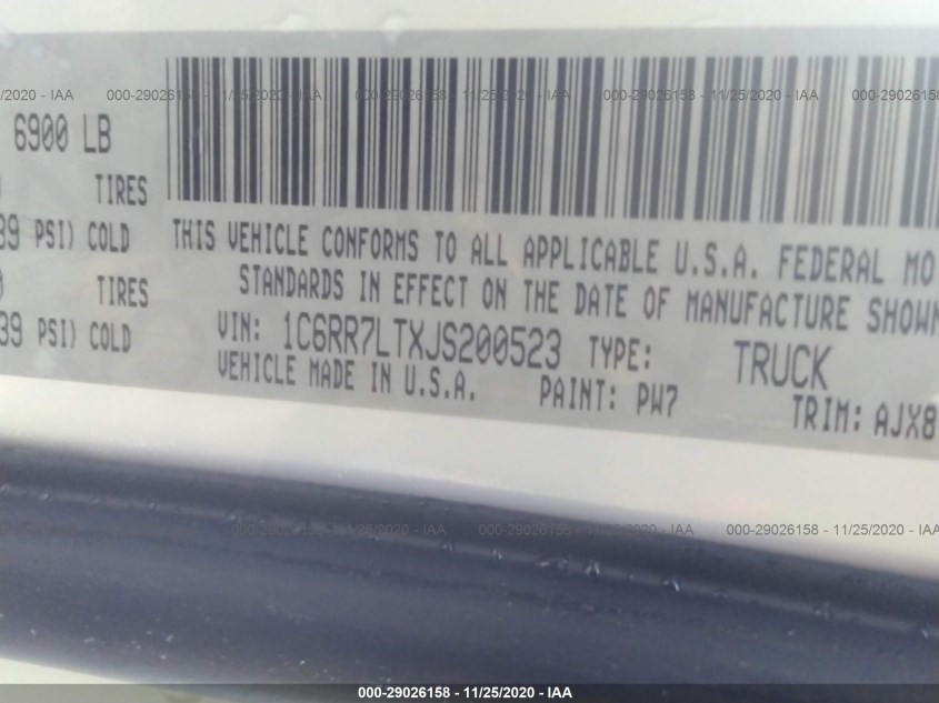 RAM 1500 1C6RR7LTXJS200523