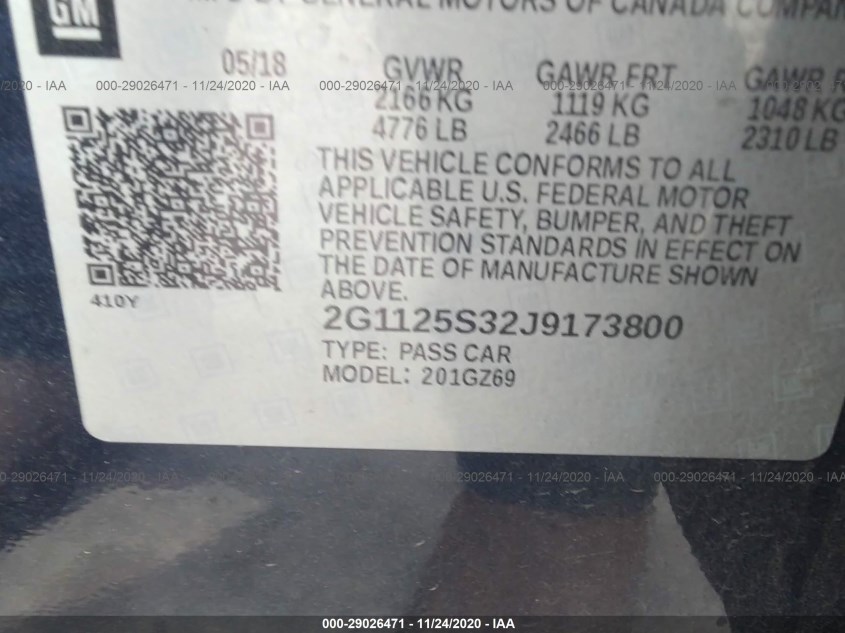 CHEVROLET IMPALA 2G1125S32J9173800