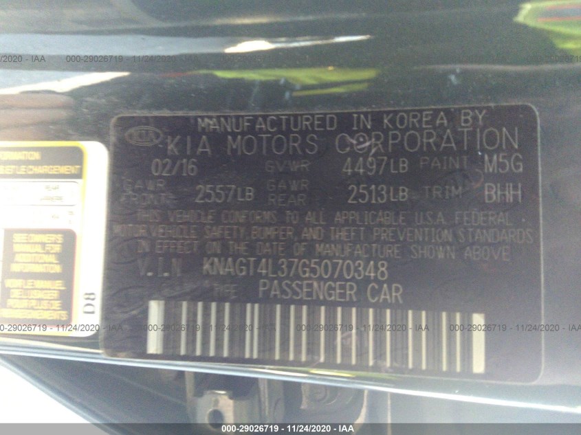 KIA OPTIMA KNAGT4L37G5070348