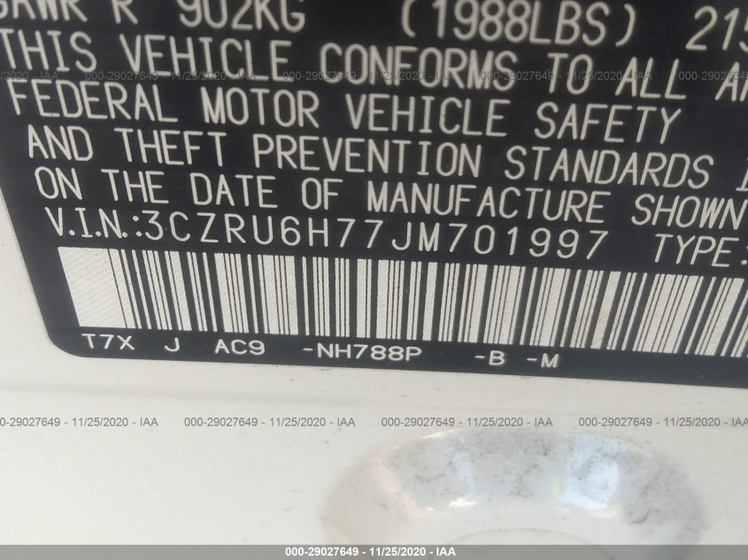 HONDA HR-V 3CZRU6H77JM701997