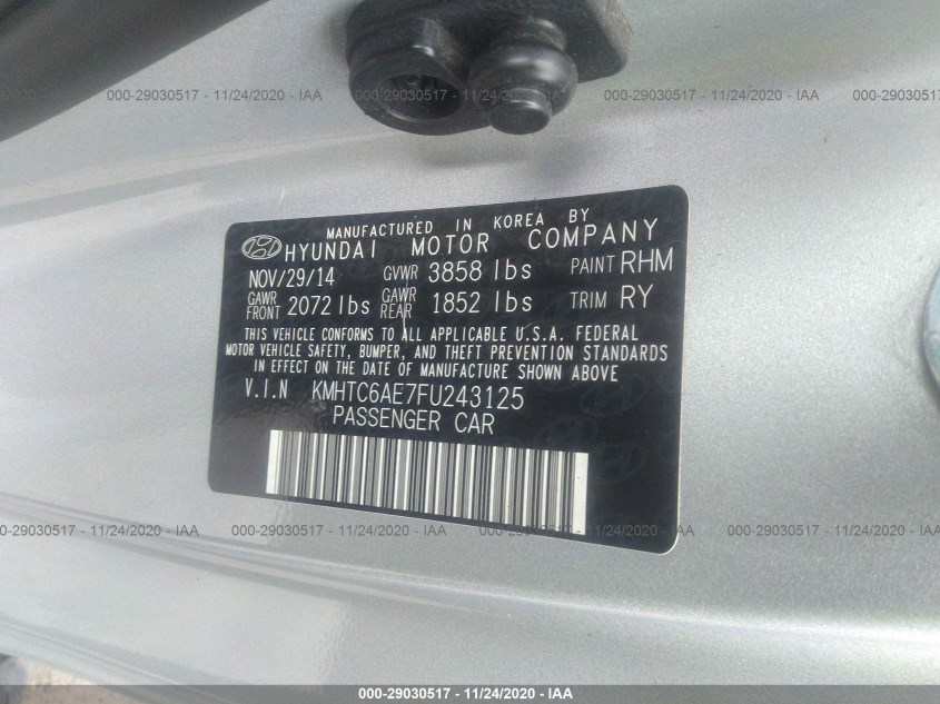 HYUNDAI VELOSTER KMHTC6AE7FU243125