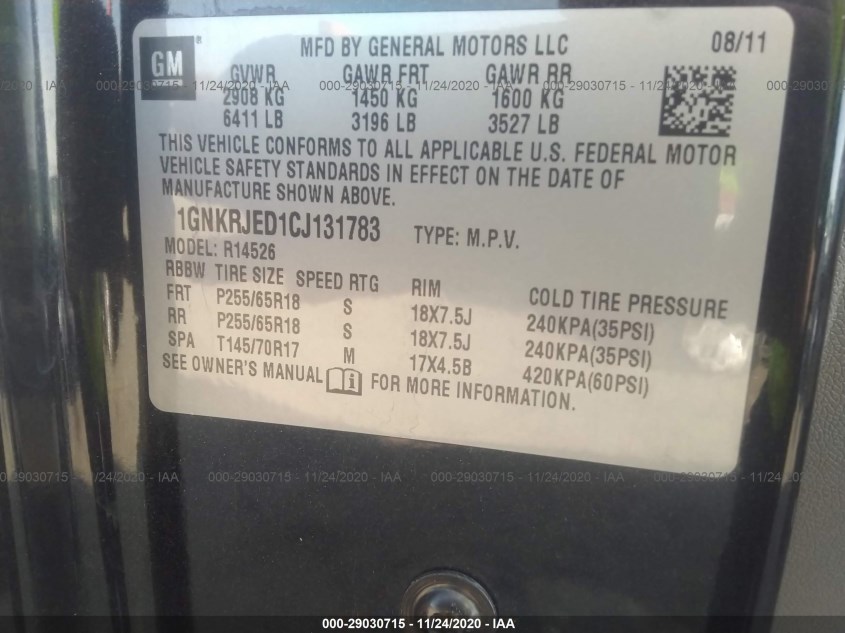 CHEVROLET TRAVERSE 1GNKRJED1CJ131783