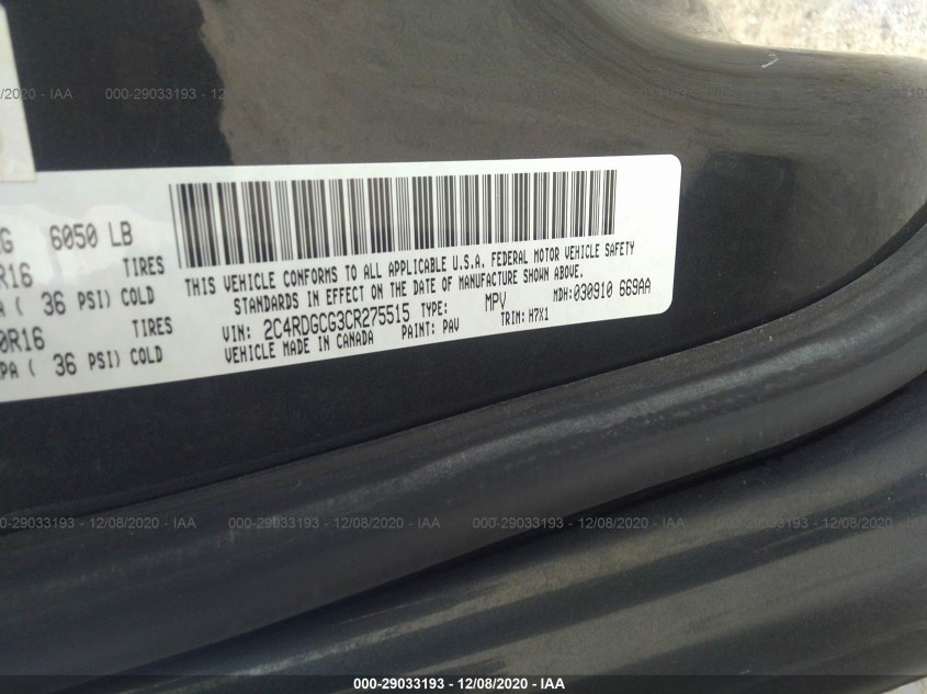 DODGE GRAND CARAVAN 2C4RDGCG3CR275515
