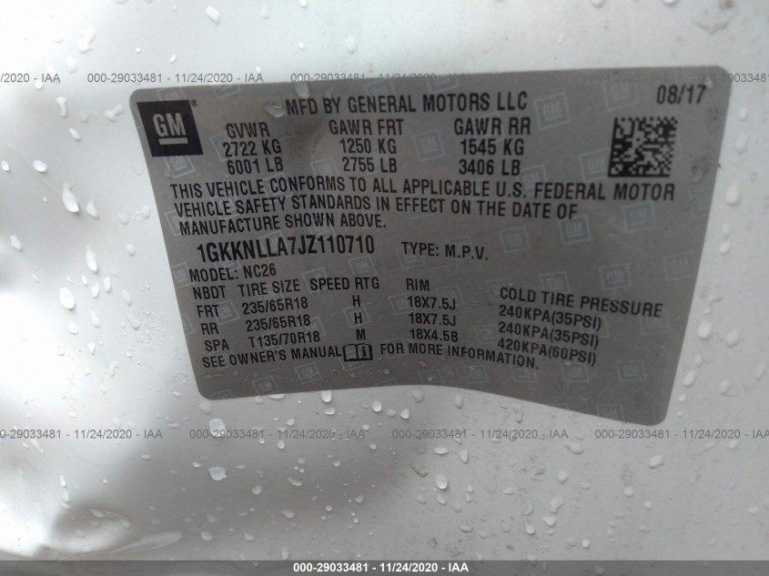 GMC ACADIA 1GKKNLLA7JZ110710