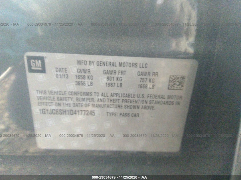 CHEVROLET SONIC 1G1JC6SH1D4177245