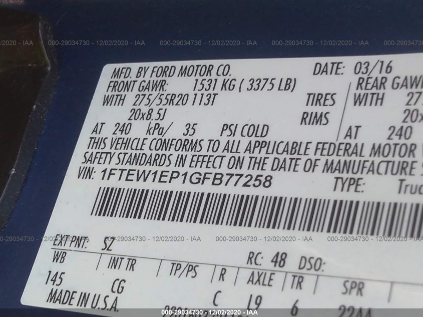 FORD F-150 1FTEW1EP1GFB77258