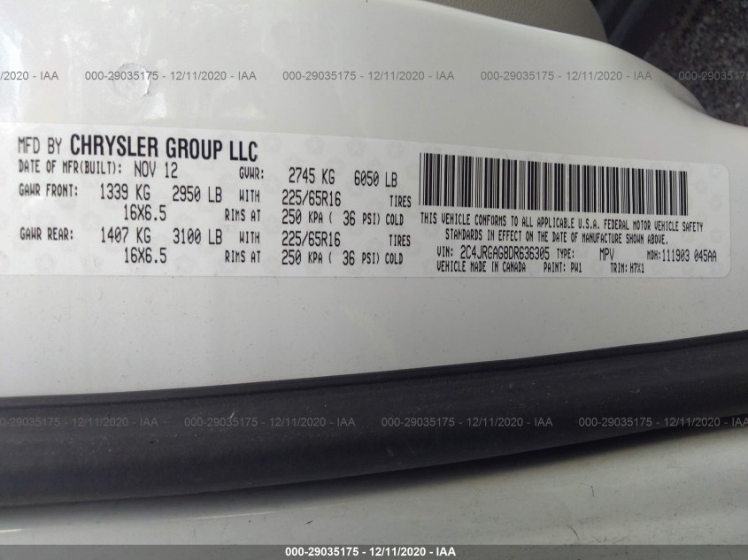 RAM CARGO VAN 2C4JRGAG8DR636305