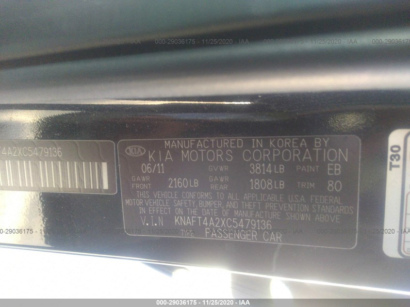 KIA FORTE KNAFT4A2XC5479136