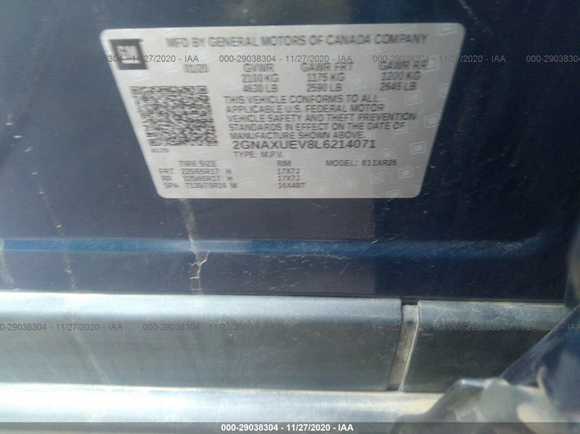 CHEVROLET EQUINOX 2GNAXUEV8L6214071