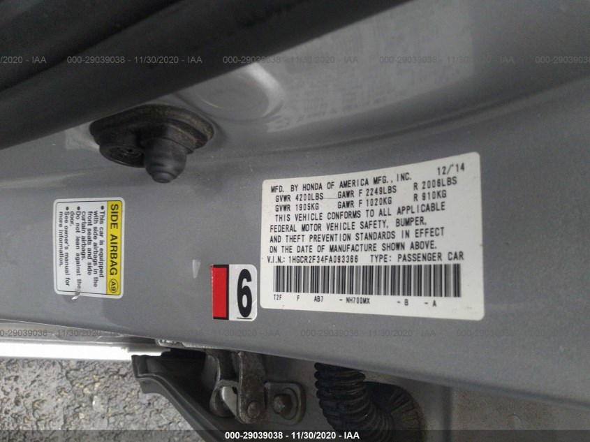HONDA ACCORD SEDAN 1HGCR2F34FA093366