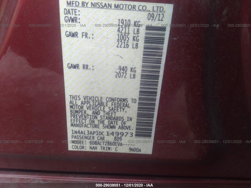 NISSAN ALTIMA 1N4AL3AP1DC149973
