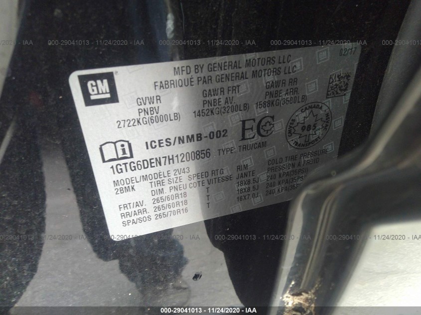 GMC CANYON 1GTG6DEN7H1200856
