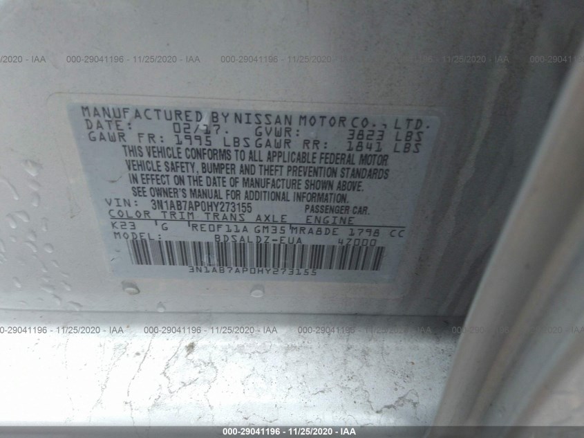 NISSAN SENTRA 3N1AB7AP0HY273155