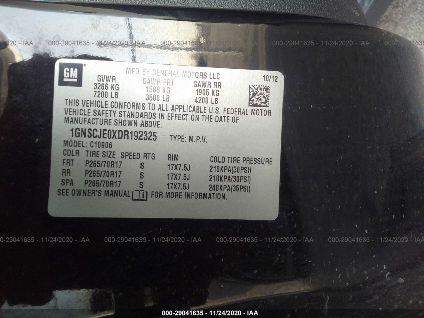 CHEVROLET SUBURBAN 1GNSCJE0XDR192325