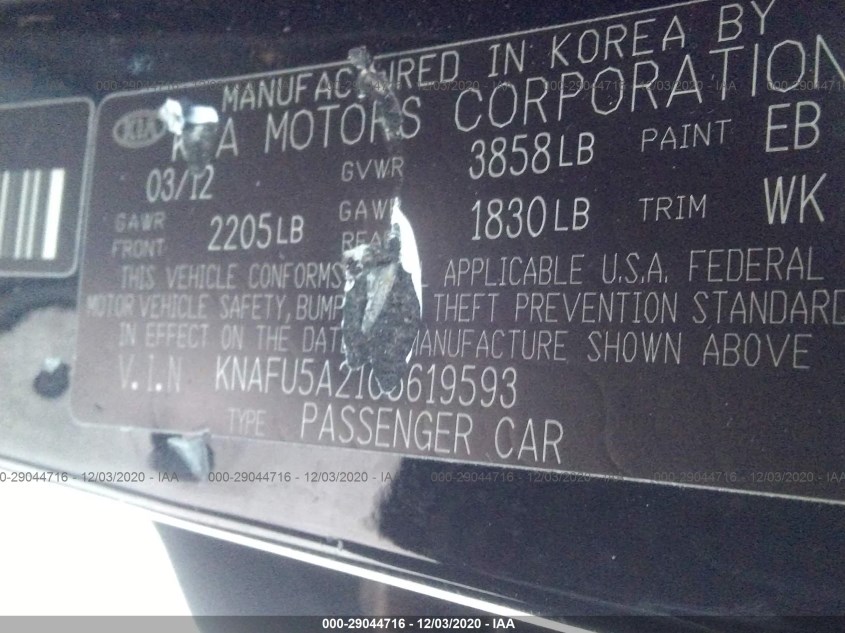KIA FORTE 5-DOOR KNAFU5A21C5619593